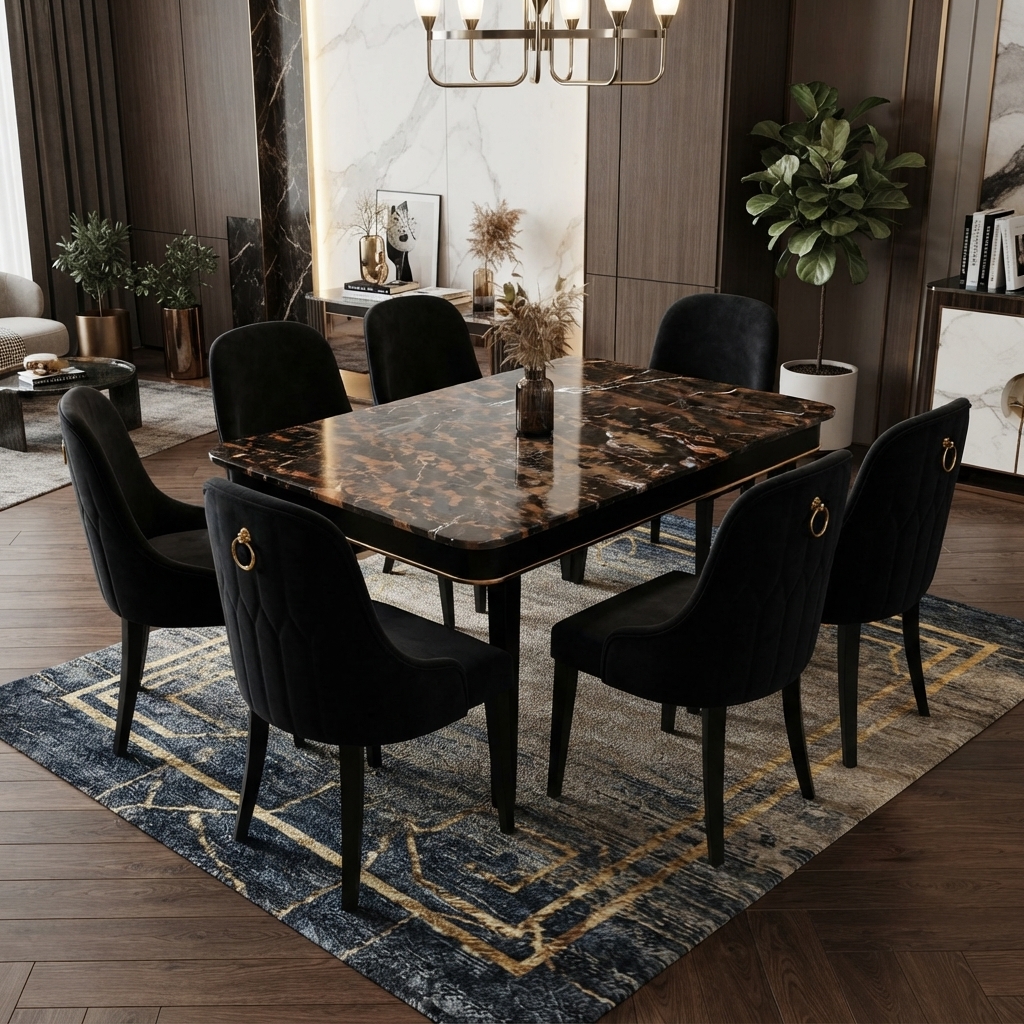 Luxury Dark Marble Top Dining Table (1)