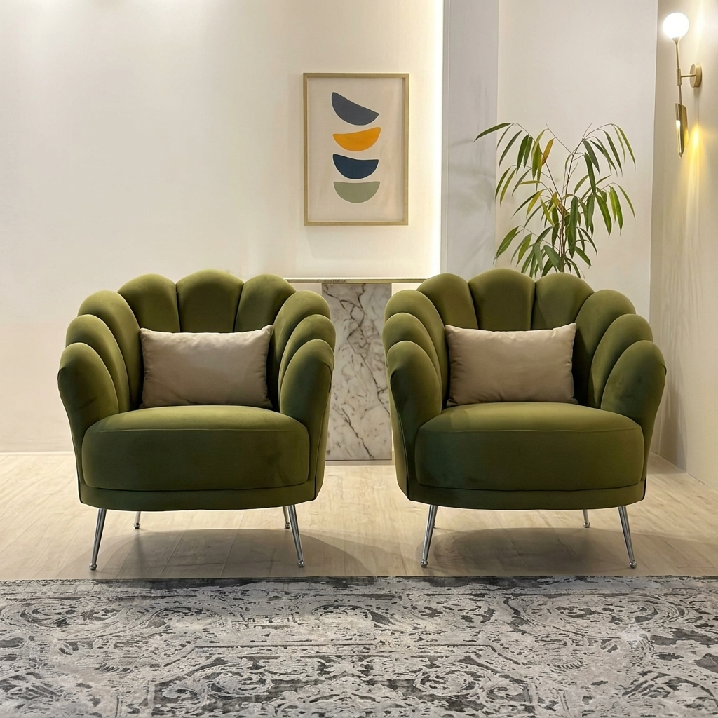 Green Velvet Accent Armchairs (Set of 2)
