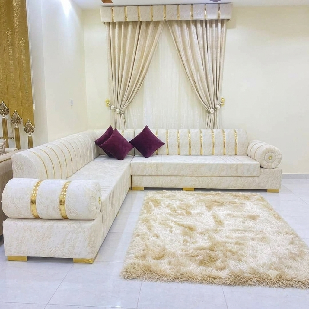 Luxury White & Gold Corner Sectional