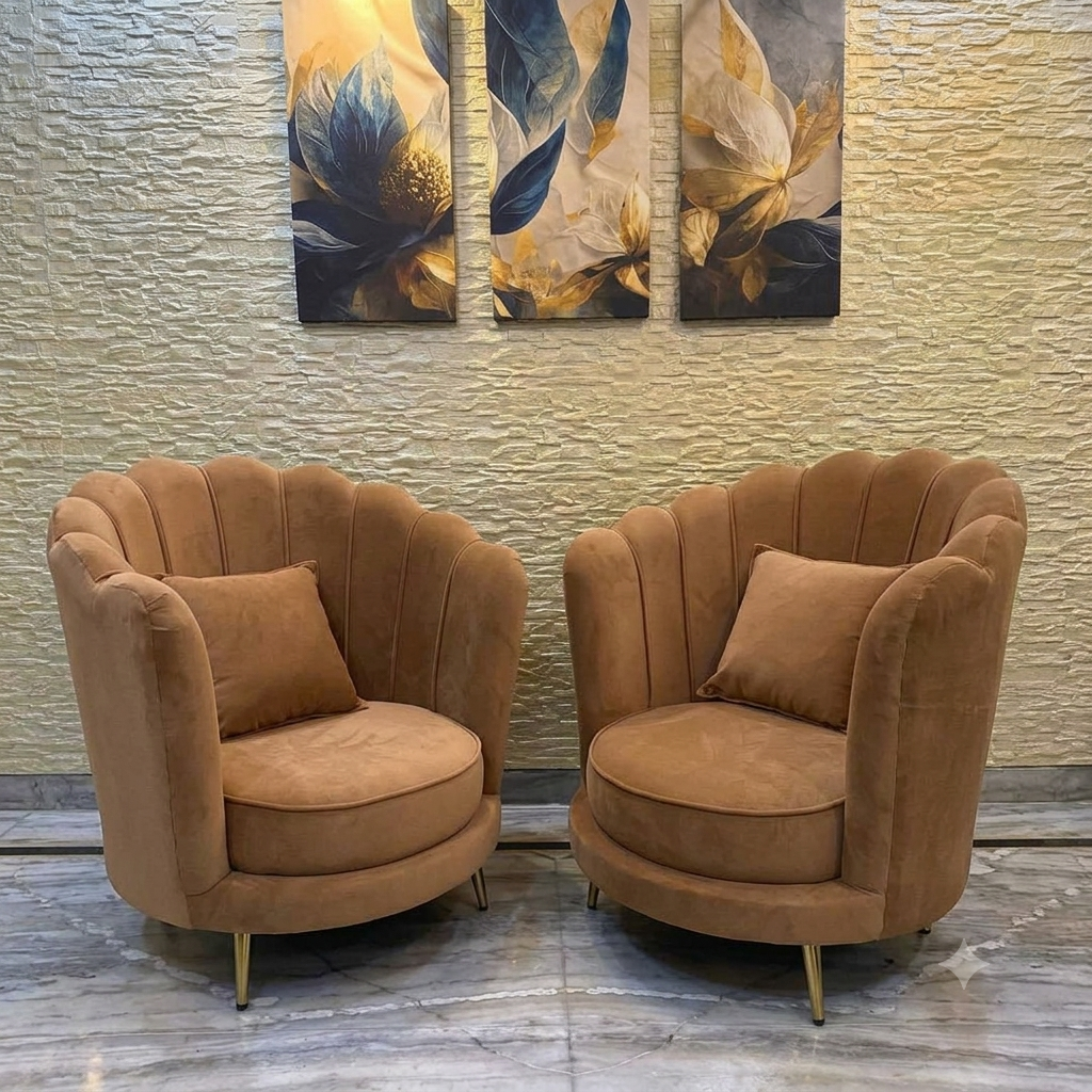 Pair of Tan Tufted Armchairs