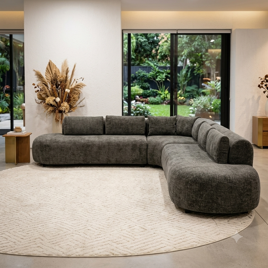 Dark Grey Curved L-Shape Sectional