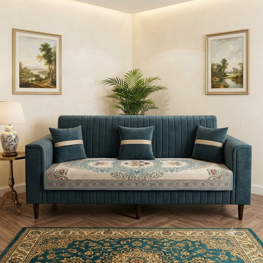 Deep Teal Velvet Sofa Set