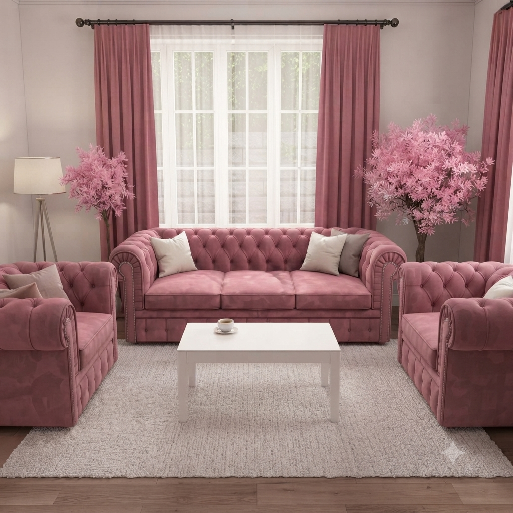 Luxury Pink Velvet Sofa Set