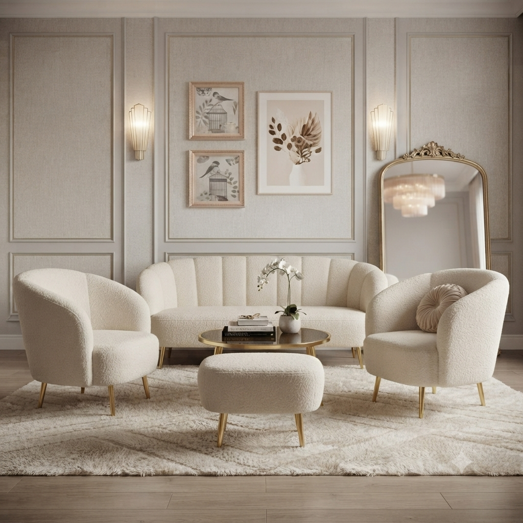 Classic White Tufted Sofa Set