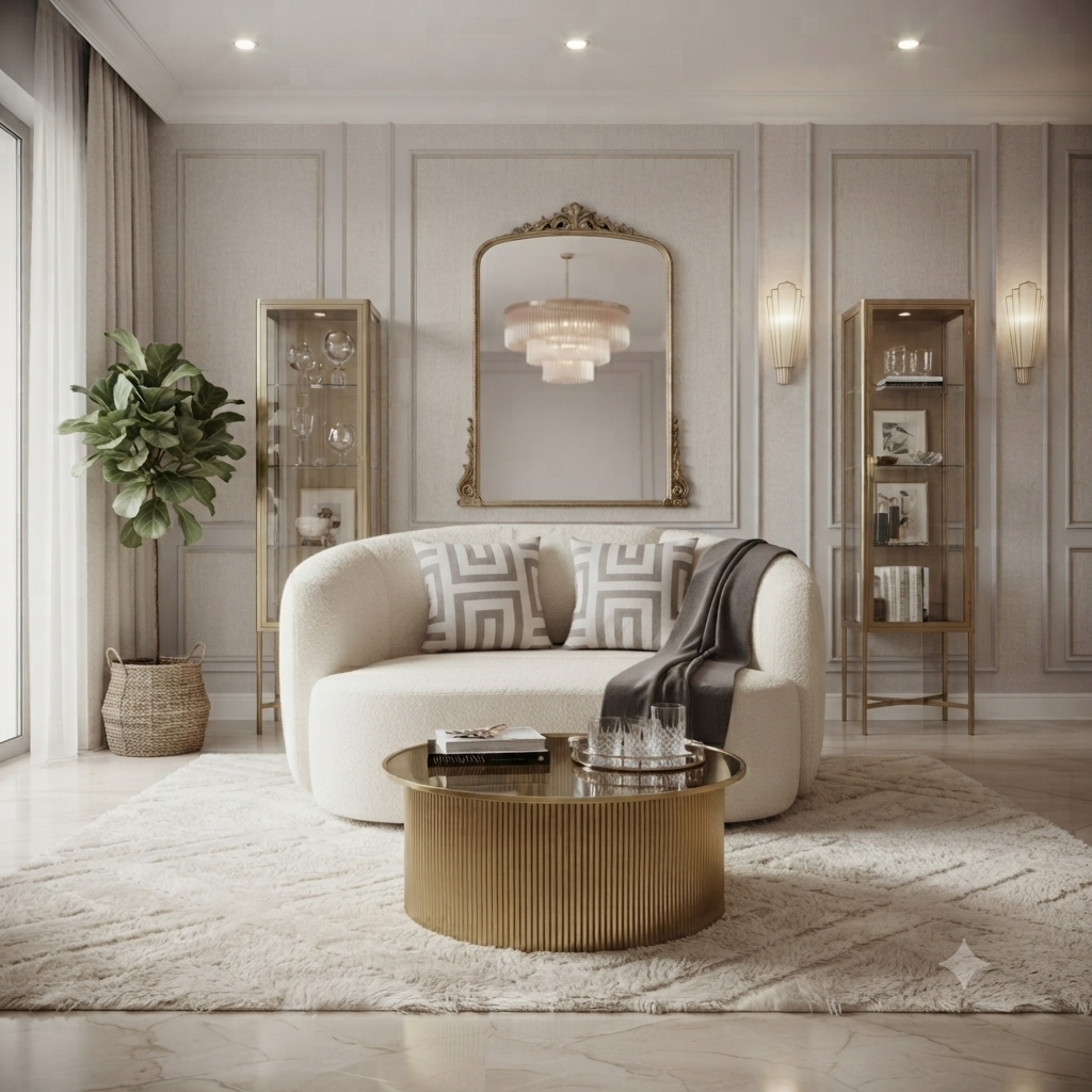 Elegant Cream Sofa Set with Marble Table