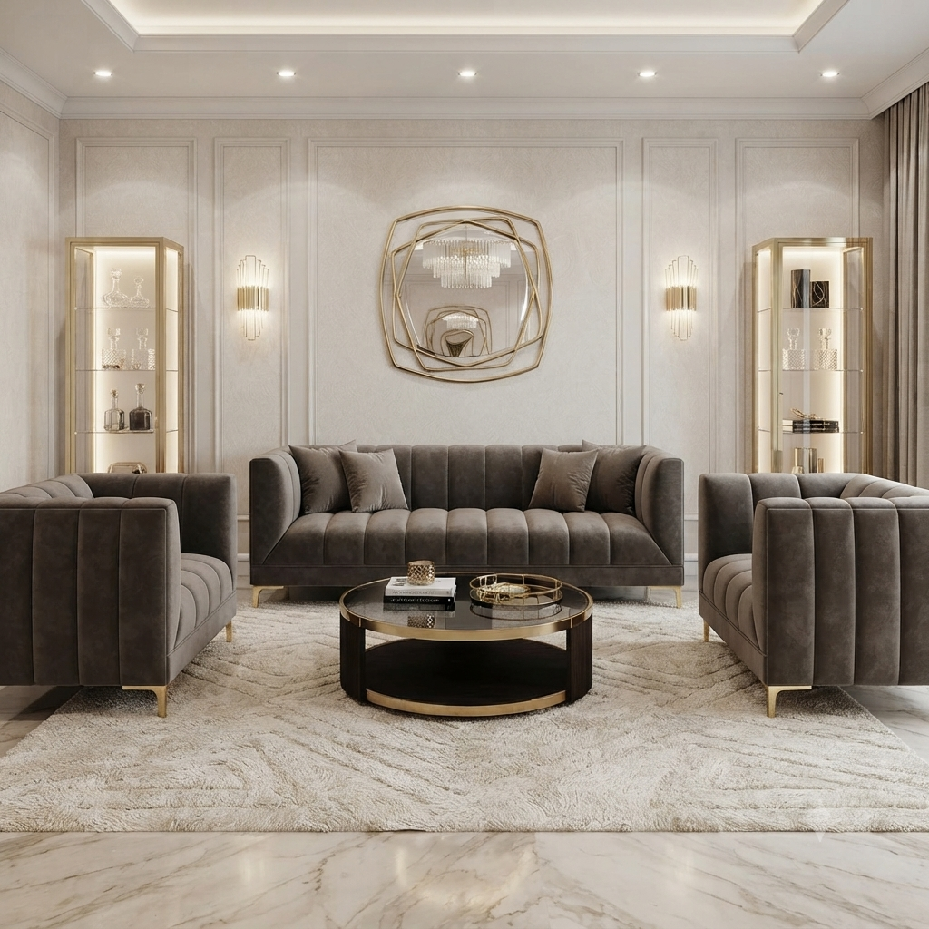 Luxurious Dark Grey Living Room Set