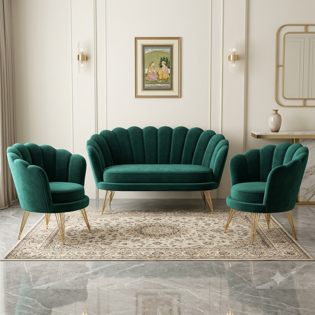 Complete Green Velvet Living Room Set
