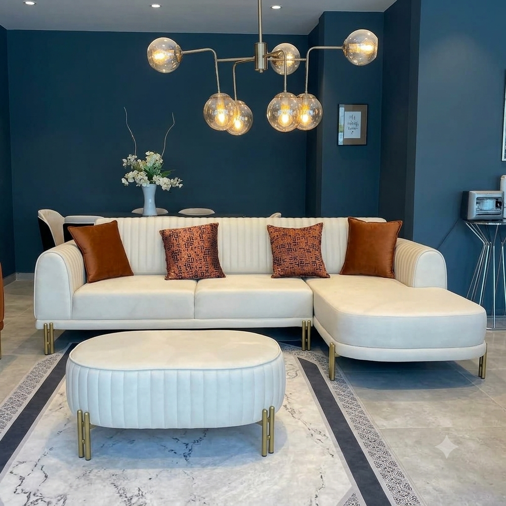 White Sectional Sofa with Ottoman