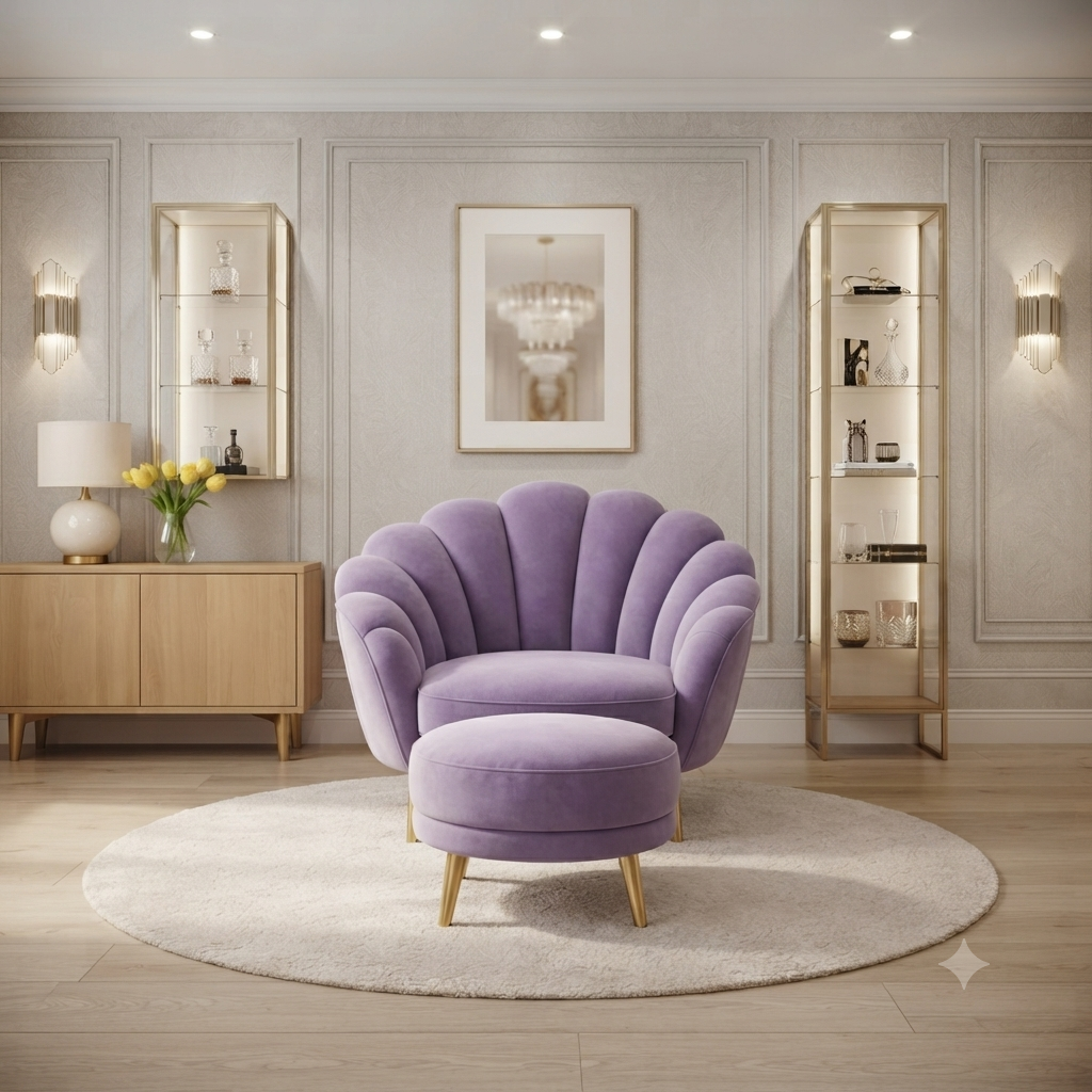 Purple Round Velvet Accent Chair