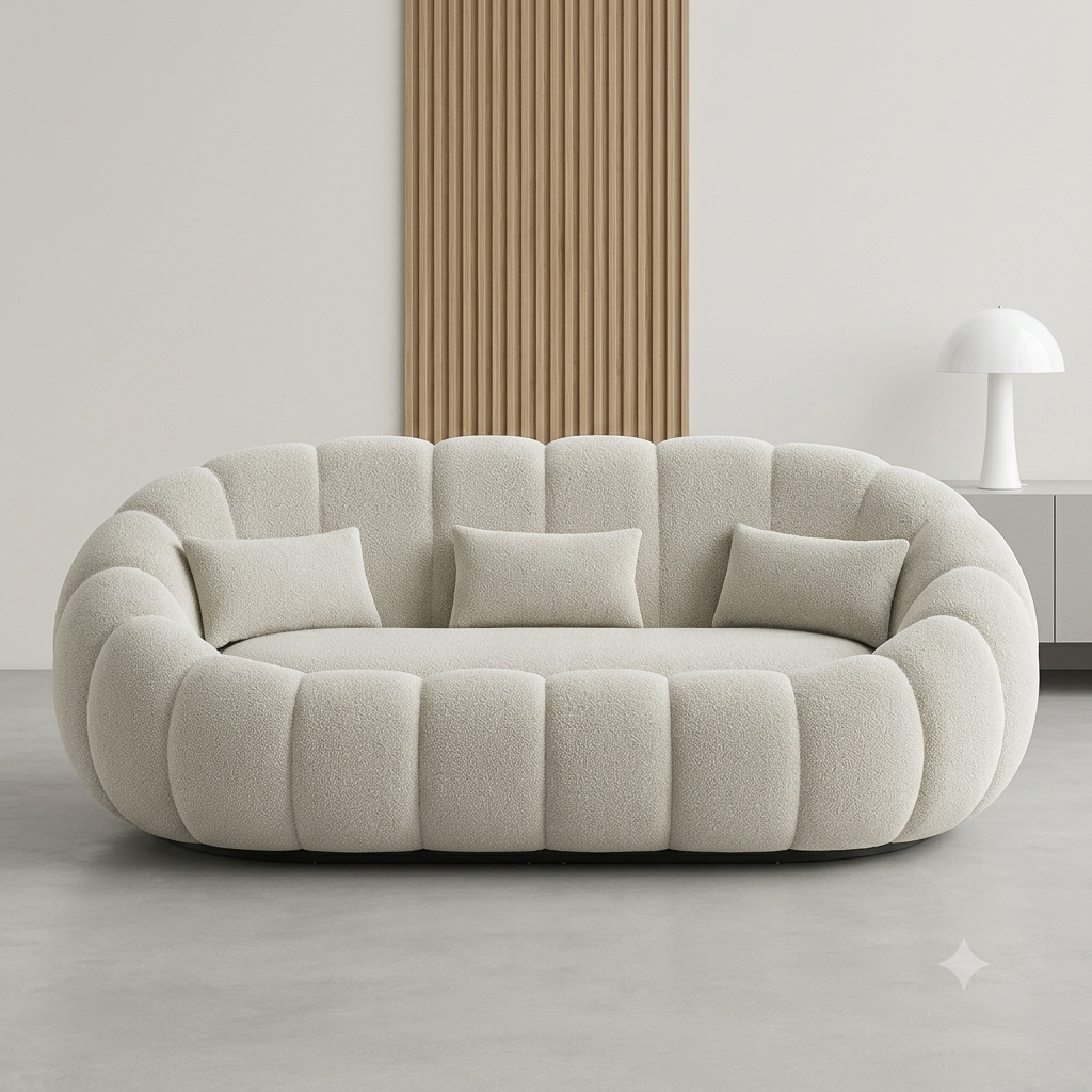 Modern Curved White Tufted Sofa