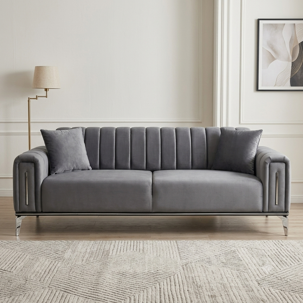 Modern Grey Tufted Straight Sofa