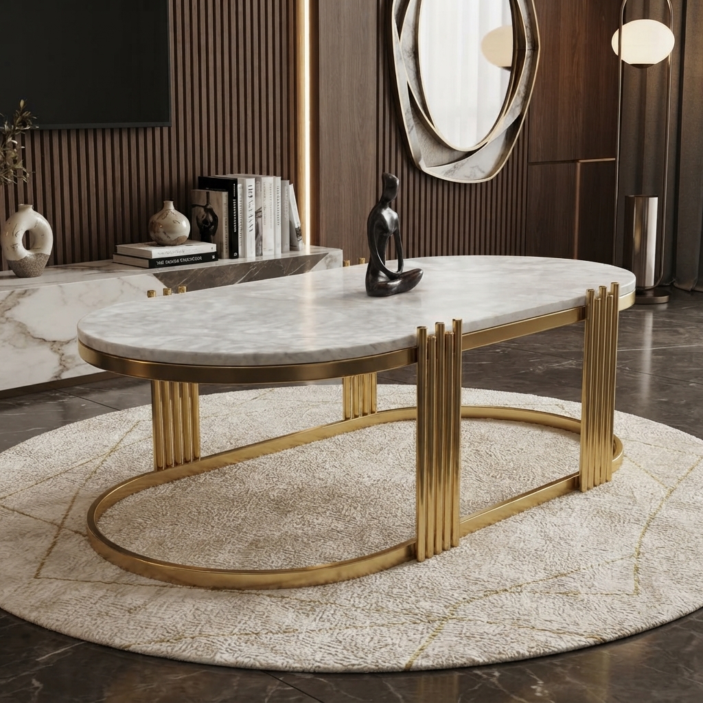 Oval Marble Top Coffee Table