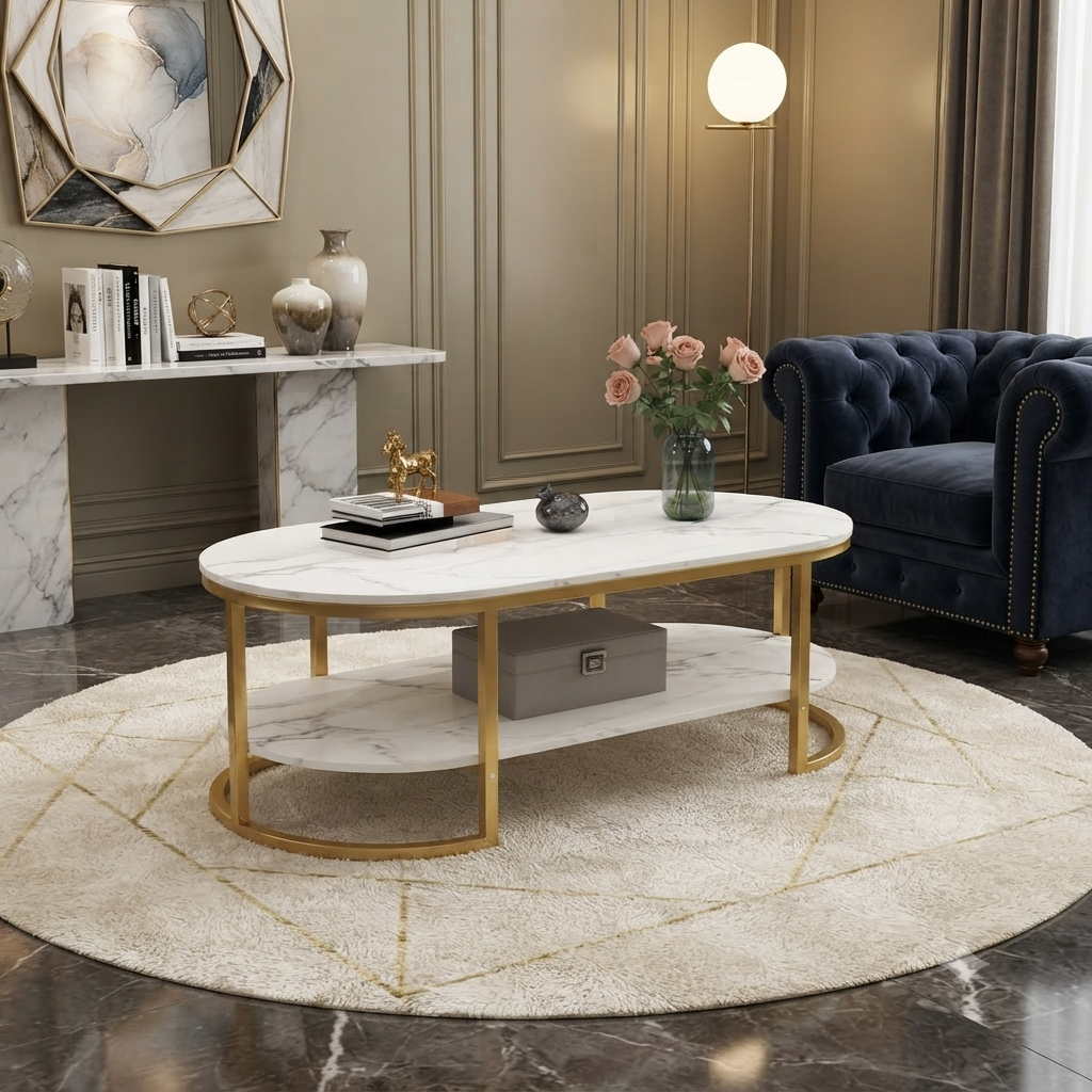 Oval White Marble Coffee Table