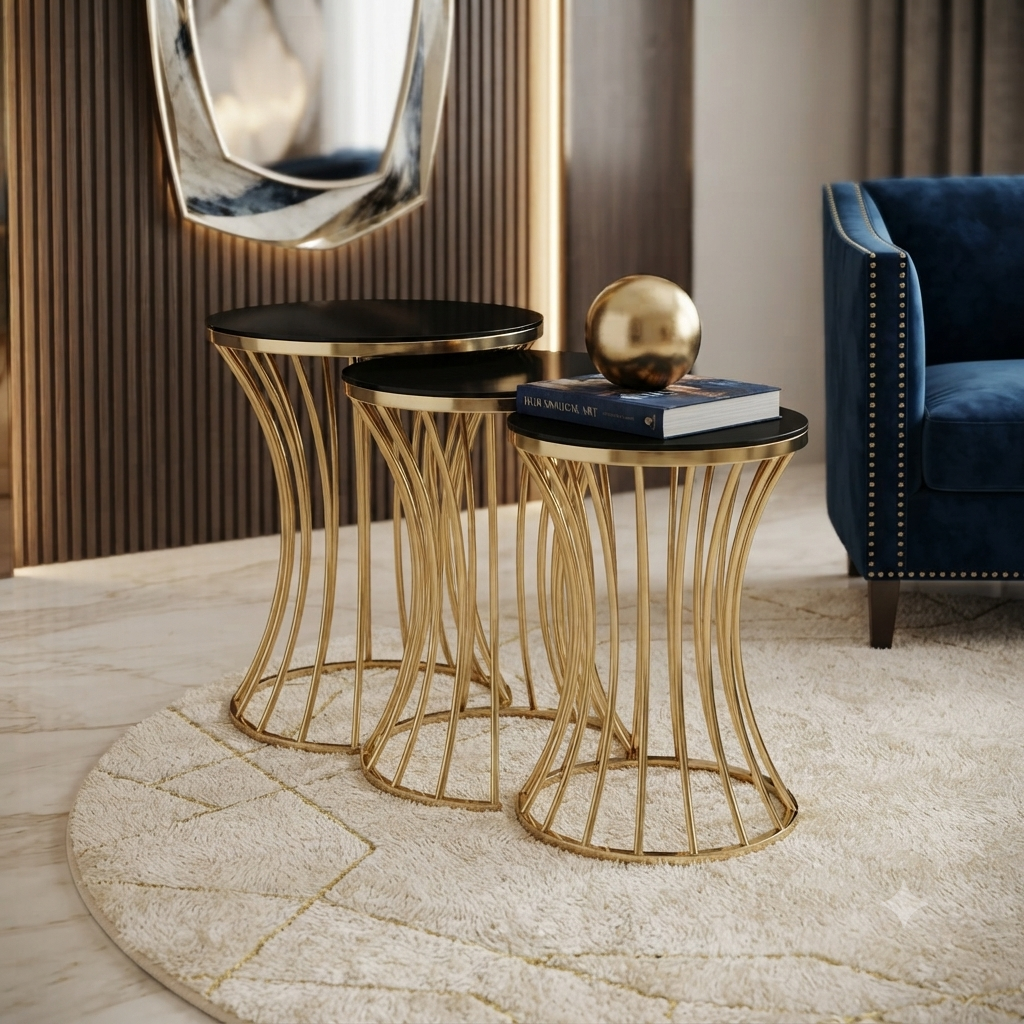 Trio of Vertical Gold Accent Tables