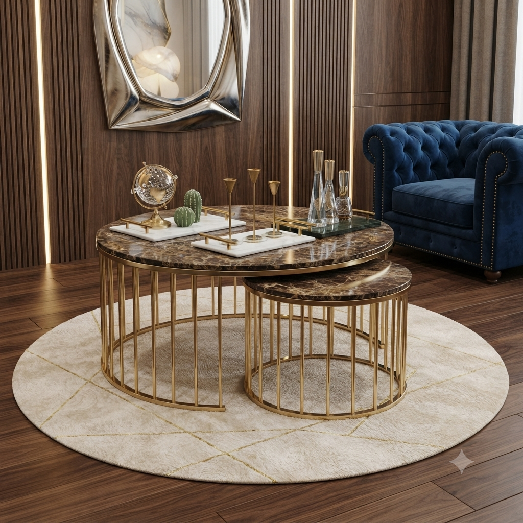 Oval Dark Glass Nesting Coffee Table