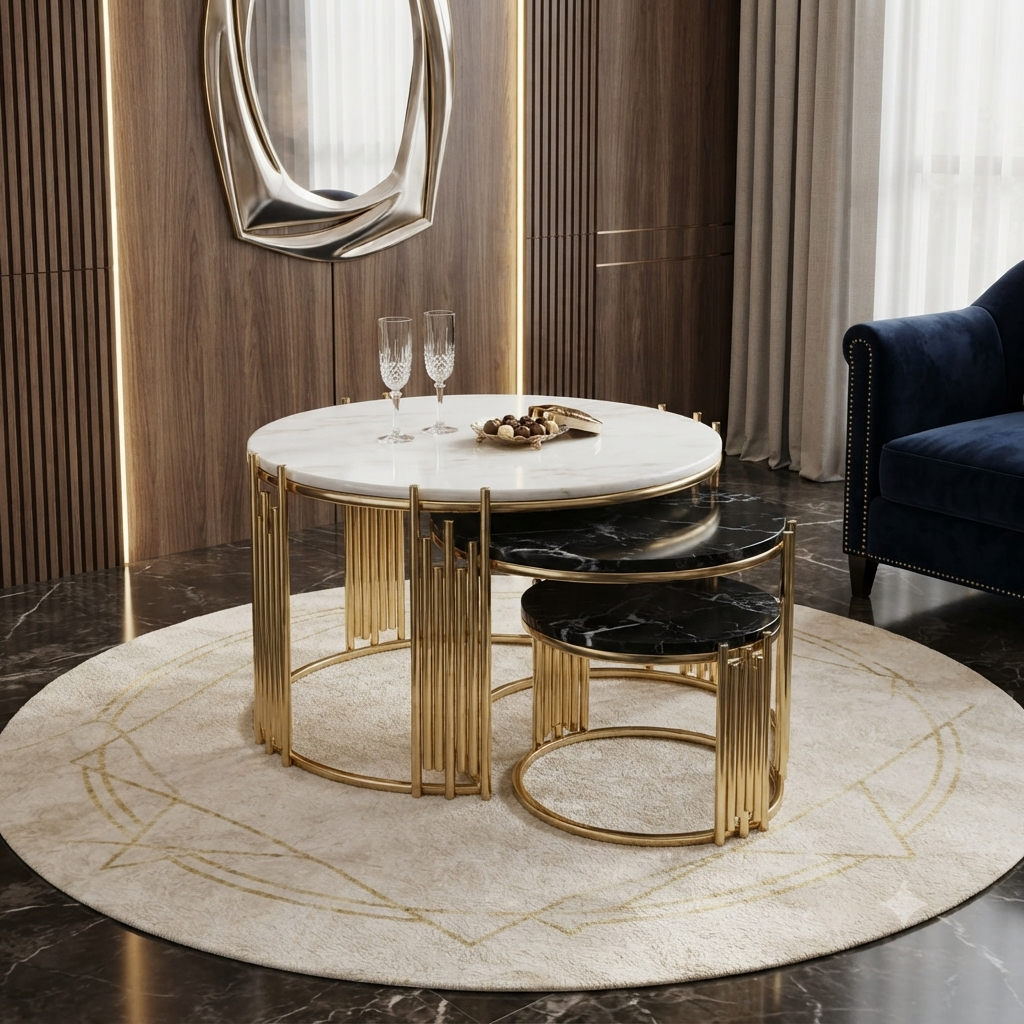 Round Nesting Table Set with Stools