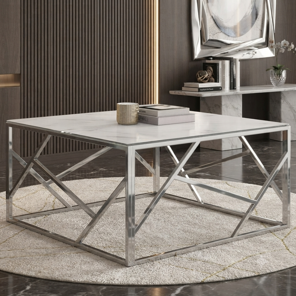 Square Criss-Cross Metal Coffee Table