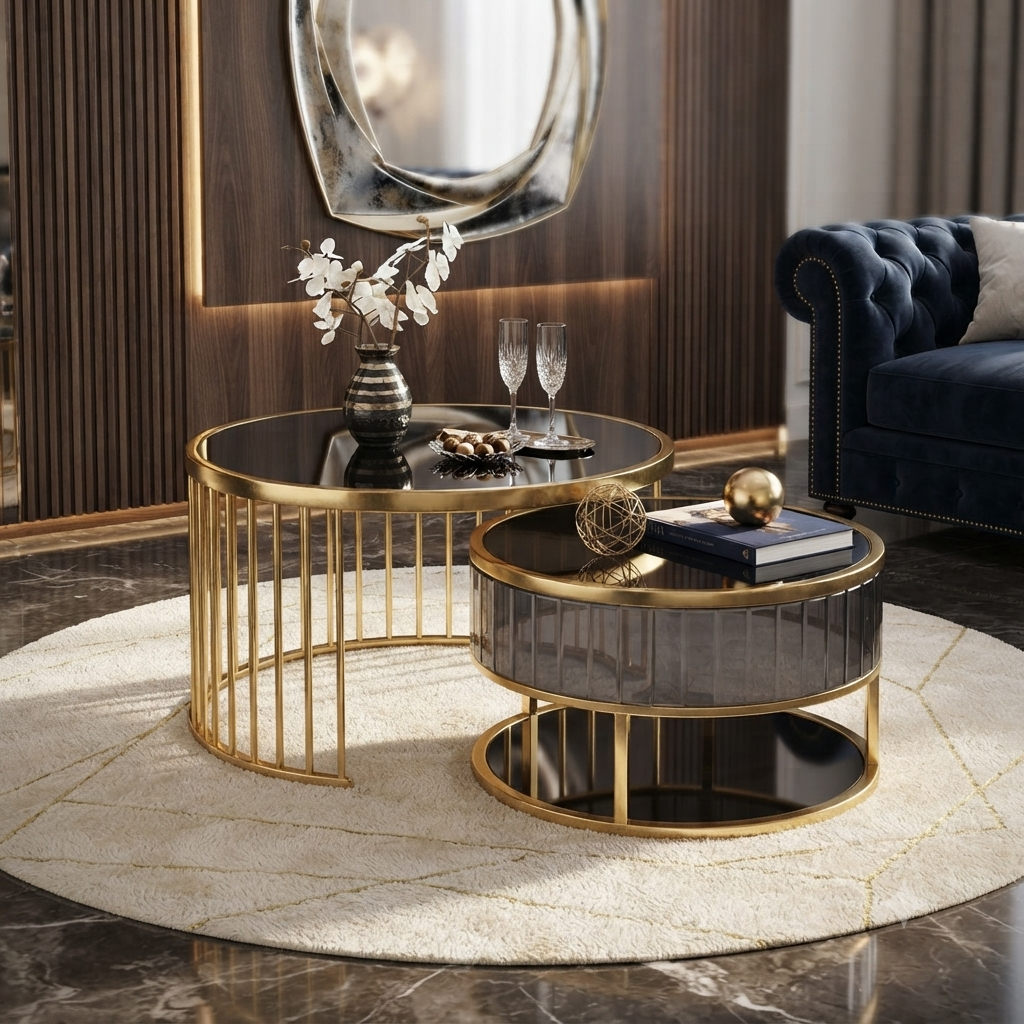 Coffee Table Set with Poufs