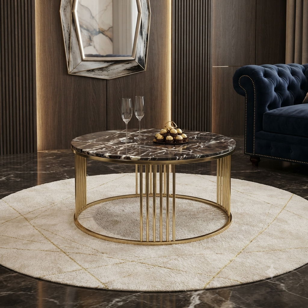 Round Dark Marble Coffee Table