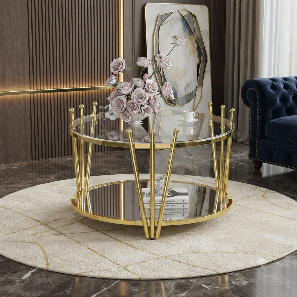 Double-Tier Gold Glass Coffee Table