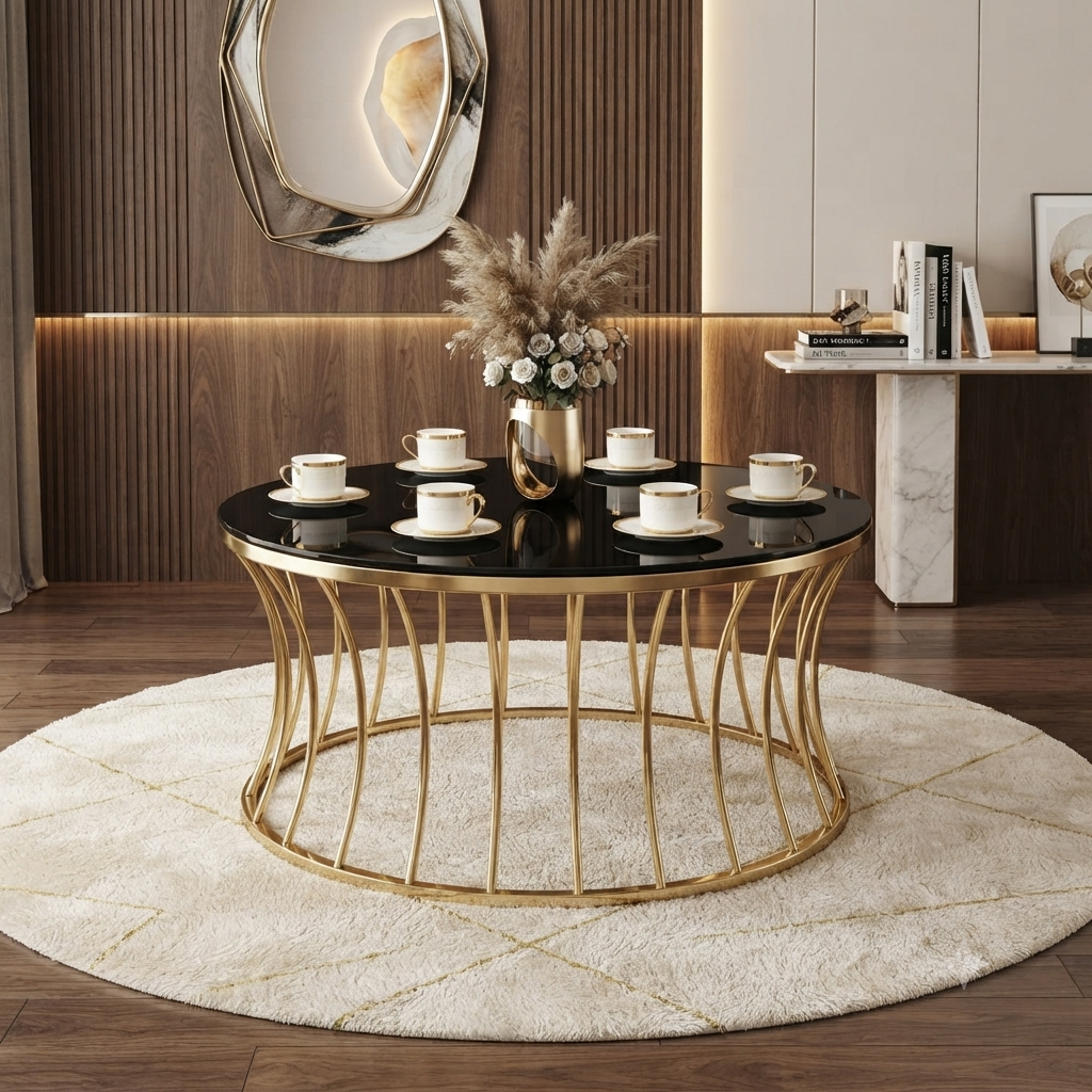 Marble Top Coffee Table with Gold Slats