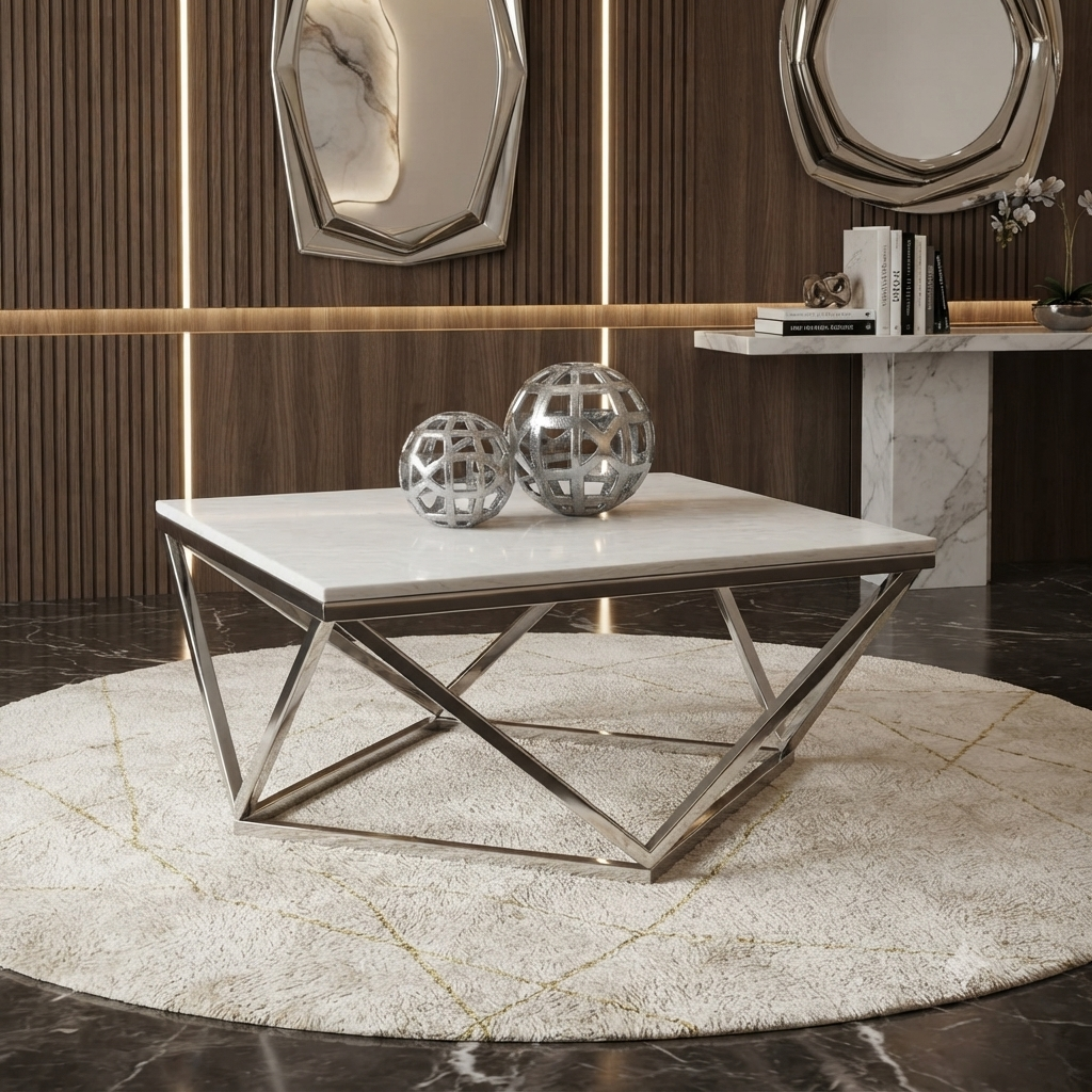 Square Silver-Frame Coffee Table