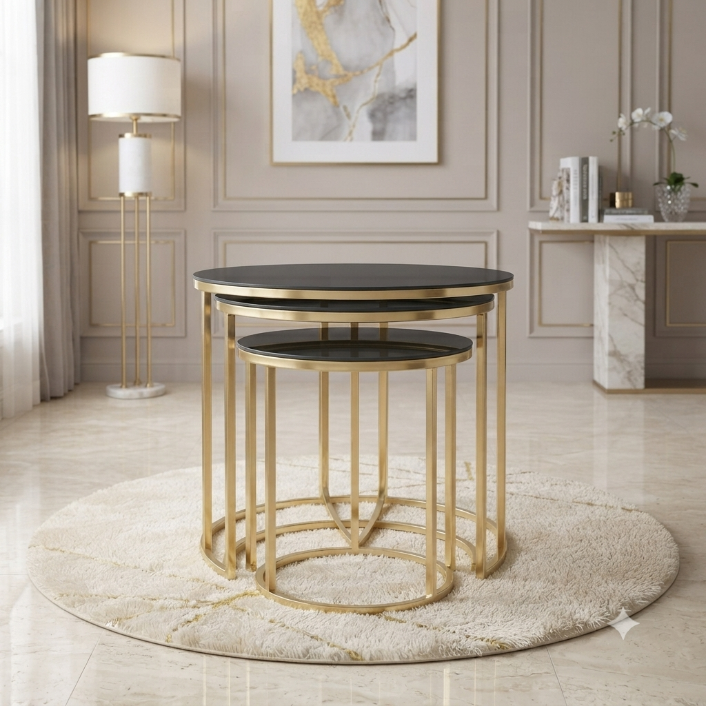 Round Vertical Gold Nesting Tables